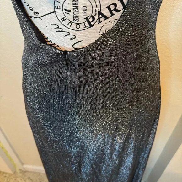 Vintage Y2K Dave & Johnny Silver Metallic Baby Doll Sheath Maxi Dress Size 10 - Picture 6 of 7